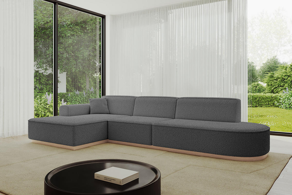 ECKSOFA Ottomane Links IREA-L2 - 327x165x80 cm Grau - Olivgrün, Holzwerkstoff/Textil (327/165cm) - ALTDECOR