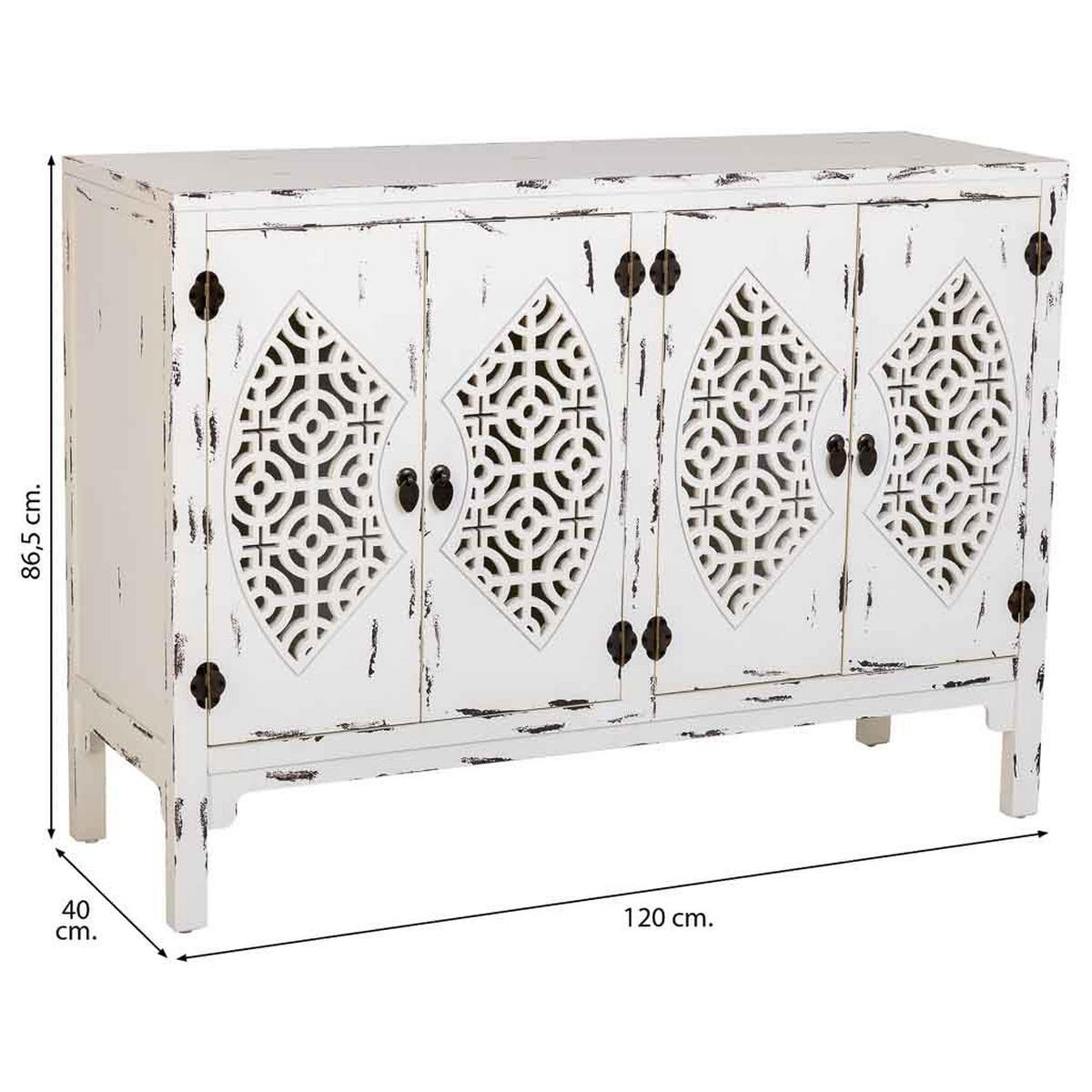 SIDEBOARD aus Holz mit 4 Türen 120x40x86 cm - Weiß, Holz (120/86/40cm) - Wanderlust