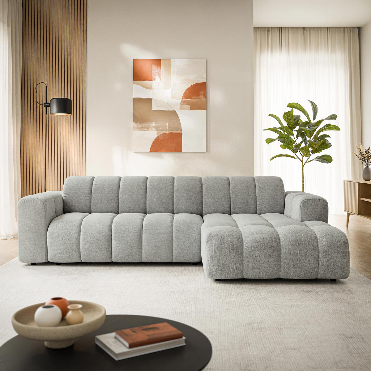 ROHOVÁ Sedačka SETIA ARAGON 83, Světle šedá - černá/světle šedá, dřevo/textil (304/165cm) - MASSENO