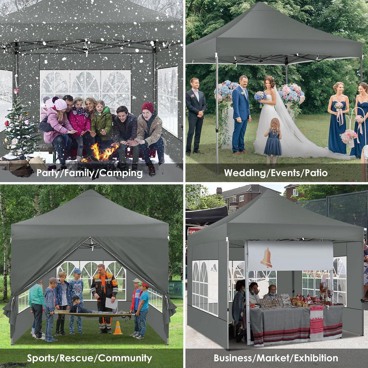 FALTPAVILLON 3x3 m Grau wasserdicht mit 4 Seitenteilen - Grau, Textil (300/328/300cm)