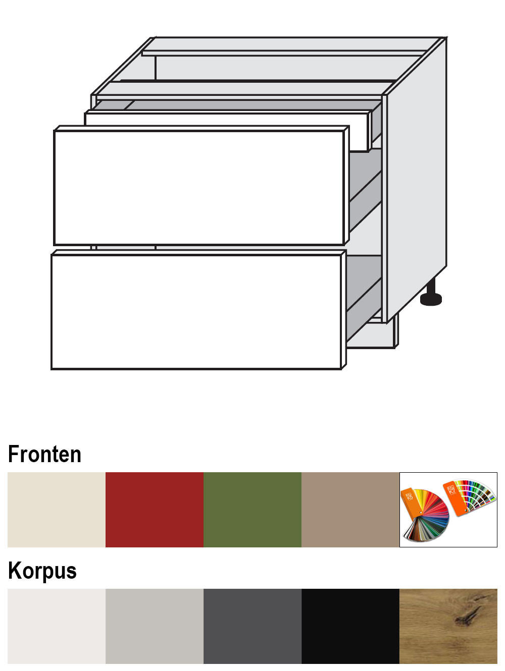 SCHUBLADENUNTERSCHRANK Brerra D2A/90/1A Korpus grau / Front RAL 1019 graubeige Matt 90 / 50 / 82 cm - Graubraun/Grau, Holz/Holzwerkstoff (90/82/50cm) - Feldmann-Wohnen