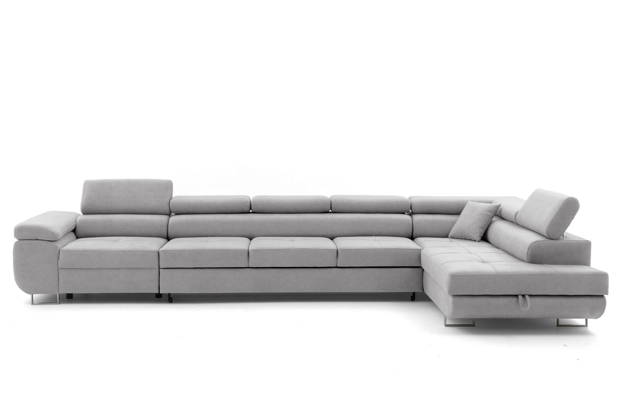 ECKSOFA WILD XXL Rechts mit Schlaffunktion 125x240 Velours Hellgrau - Silberfarben/Hellgrau, Holz/Textil (200/400cm) - Muffo