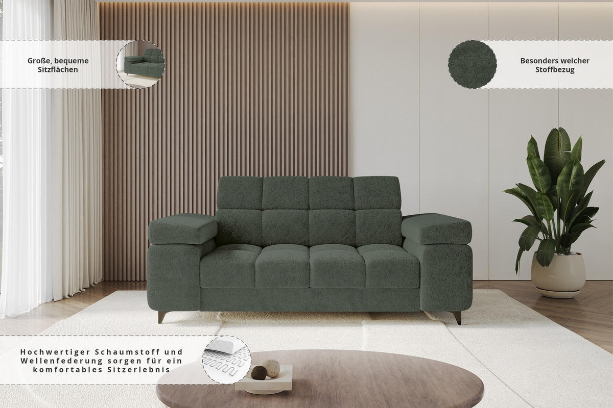 SOFA 2-Sitzer LORD-S1 194x97x90 cm Grün Chenille - Grün, Holzwerkstoff/Textil (194/90/97cm) - ALTDECOR