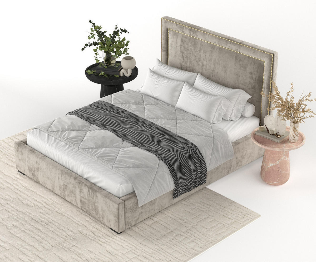 POLSTERBETT Como Beige 120/200 cm im Chenille-Stoff - Beige/Schwarz, Holz/Holzwerkstoff (120/200cm) - Maison de Reve