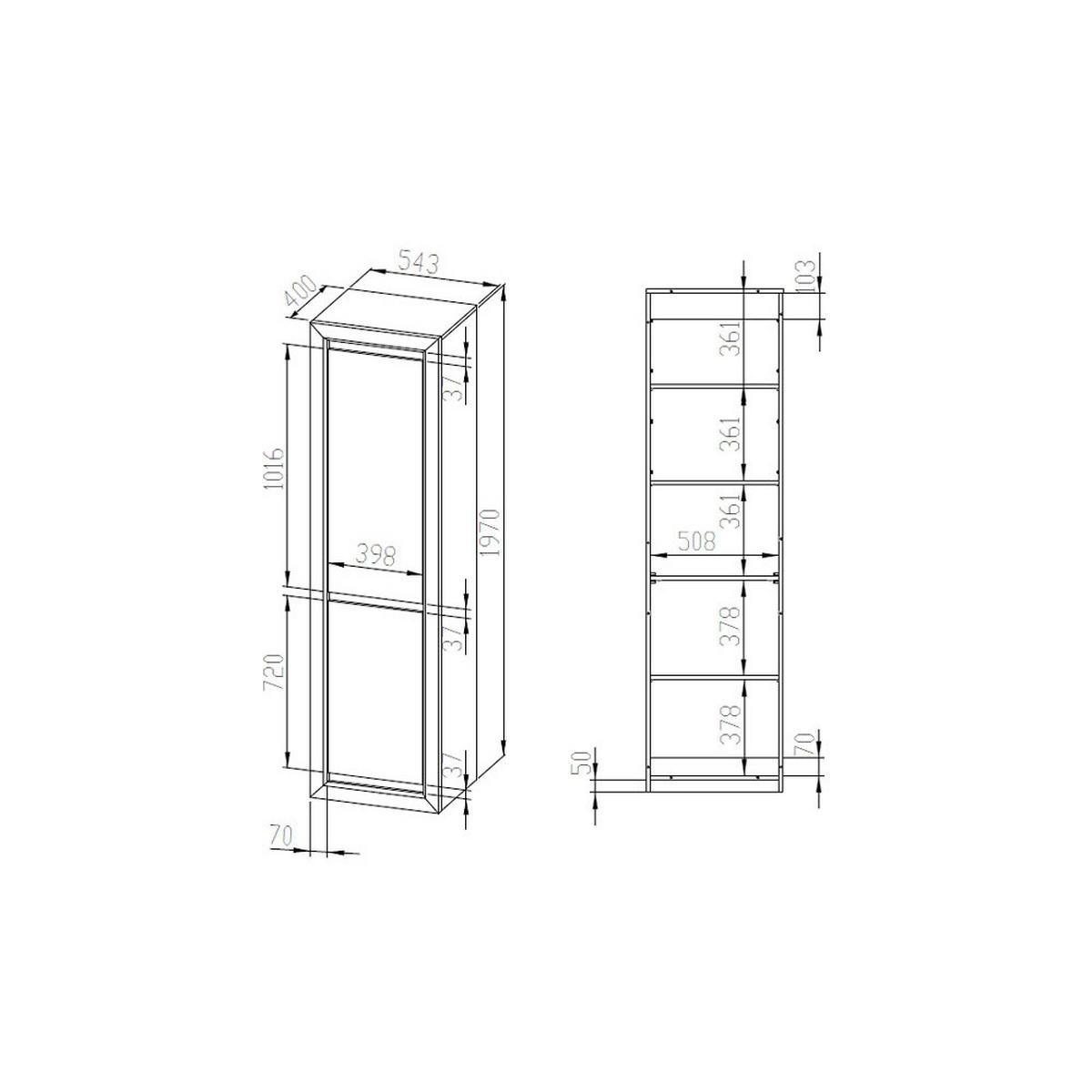 STAURAUMSCHRANK Baltica Lefkas Eiche / schwarz 55 / 43 / 200cm - Eichefarben/Braun, Holz/Holzwerkstoff (55/200/43cm) - Feldmann-Wohnen