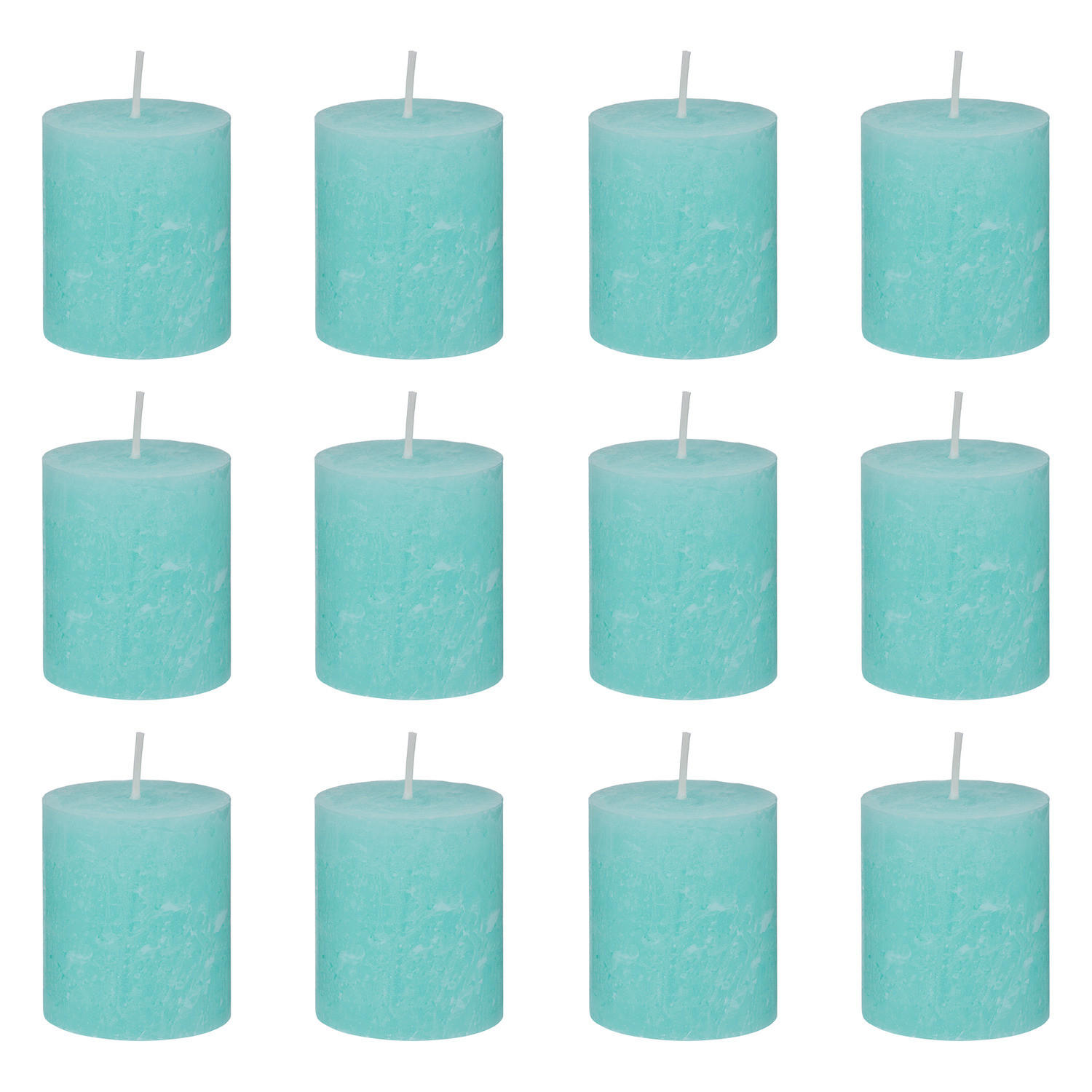 STUMPENKERZE (12er-Set) Rustic Ø6,8 x 13 cm - Türkis, Paraffin (7/8/7cm) - Butlers