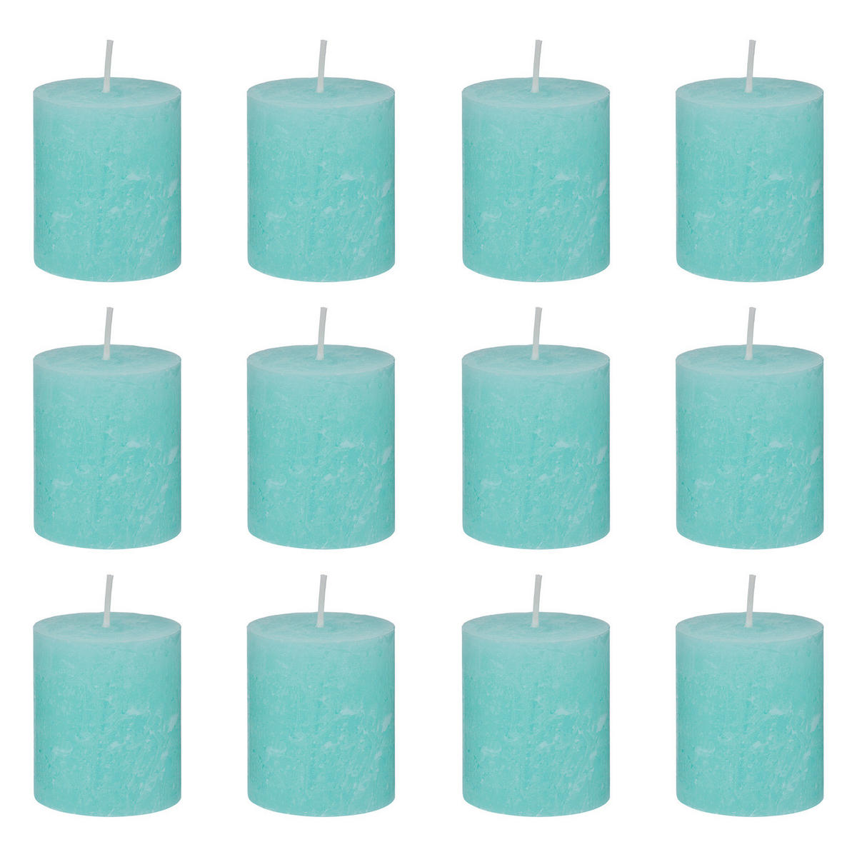 STUMPENKERZE (12er-Set) Rustic Ø6,8 x 13 cm - Türkis, Paraffin (7/8/7cm) - Butlers