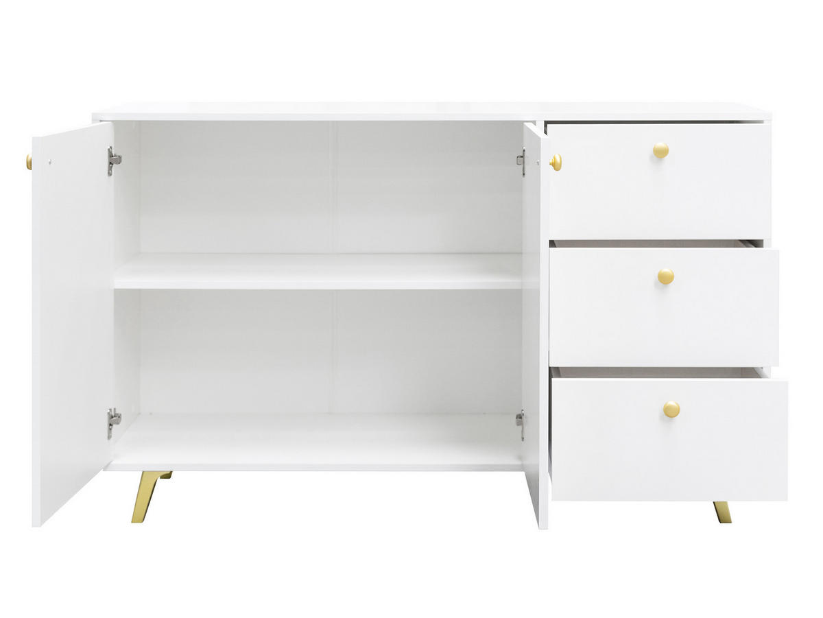 KOMBIKOMMODE Siena 2D3S - Goldfarben/Weiß, Holzwerkstoff/Metall (138/86/41cm) - MIRJAN24