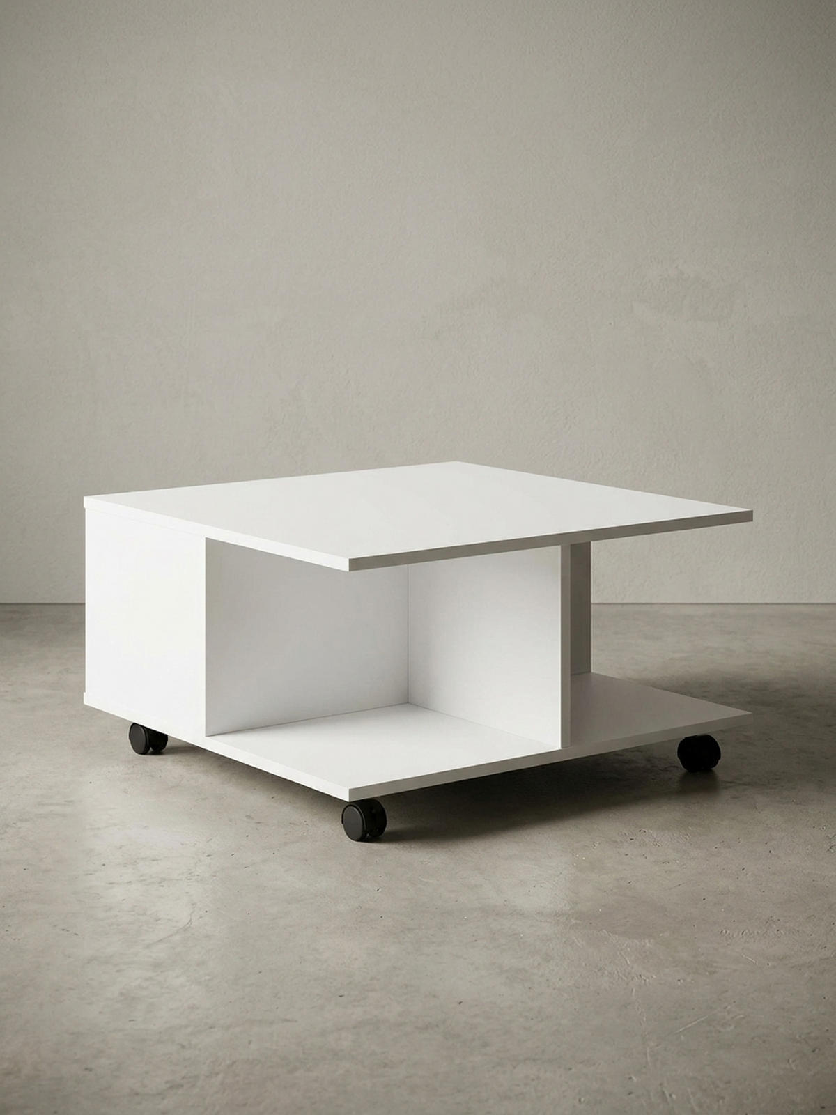 COUCHTISCH mit Rollen, Melaminharzbeschichtung und 2 Schubladen, Weiß 70x70x36 cm - Schwarz/Weiß, Holz (70/70/36cm) - KADIMA DESIGN