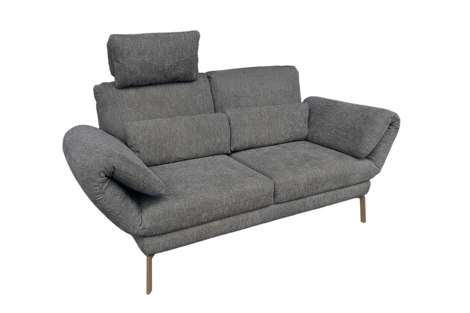 SOFA HOLLY Anthrazit Flachgewebe - Anthrazit/Braun, Textil/Metall (176/90/92cm) - KAWOLA