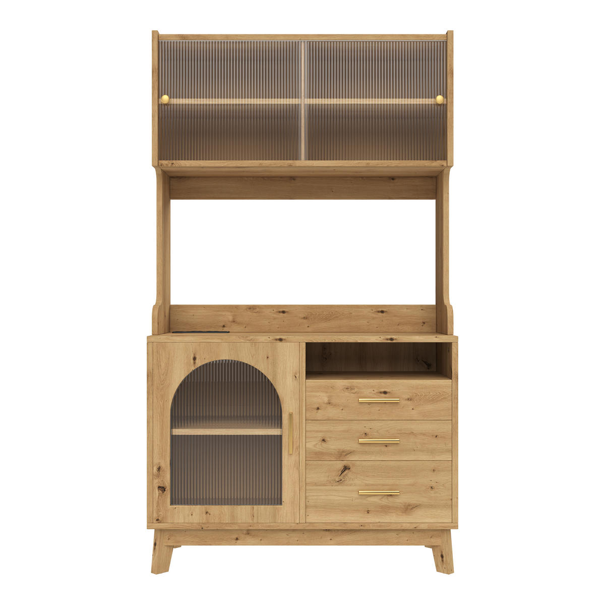 BUFFETSCHRANK 100,5x40x178 cm, 2 Steckdosen, USB-A/USB-C-Anschlüsse, Holzfarbe - Naturfarben, Holzwerkstoff (100.5/178/40cm) - FOHERE