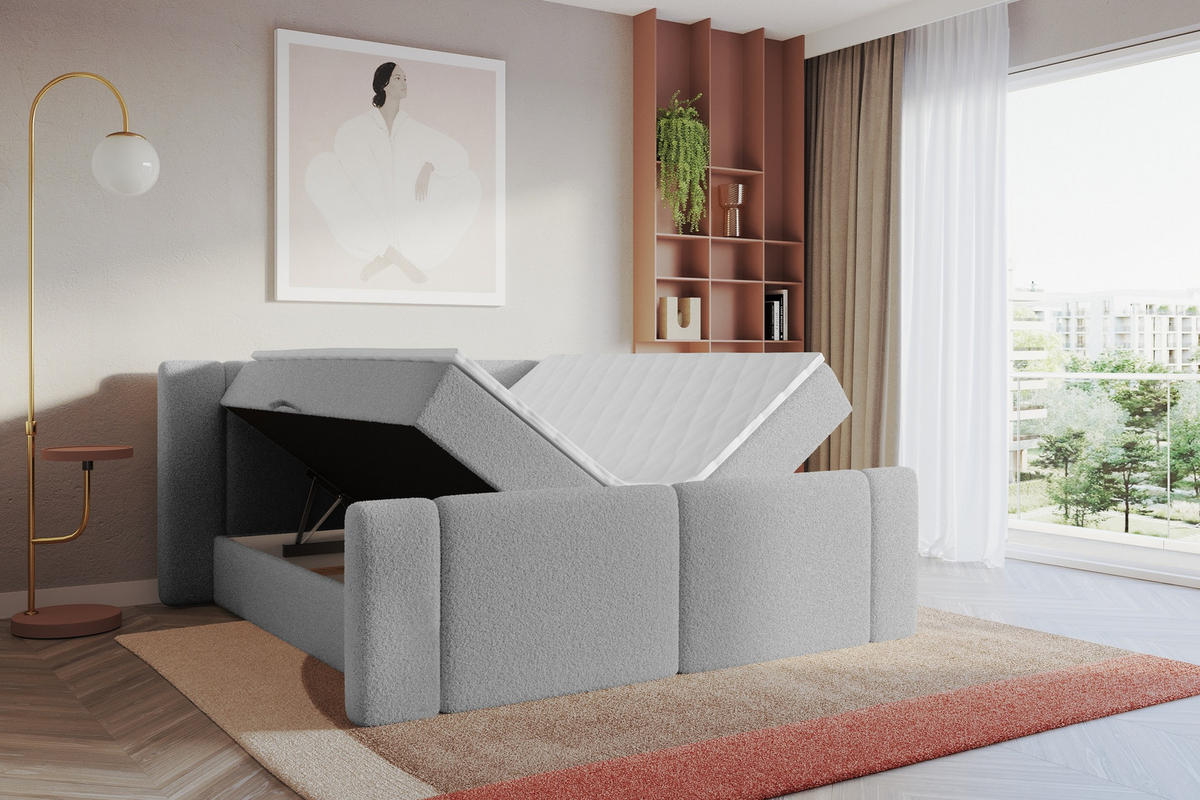 BOXBETT mit Matratze H4 - EVON Zanozek - 140x200 cm Hellgrau - Hellgrau, Holzwerkstoff (140/200cm) - ALTDECOR