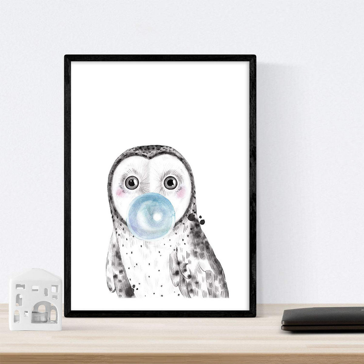 POSTER Set Mit 6 Tiere Babys Mit Kaugummi Giraffenkuh Zorro Bär Flame Schweinefleisch A4 Schwarzer Rahmen - Schwarz, Papier (29/3cm) - Nacnic