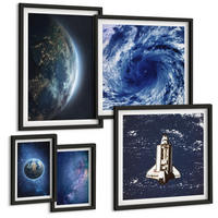 BILDER SET 5er Set - 50x50 cm & 20x30 cm & 40x60 cm Schwarzer Rahmen - Erde Weltraumsturm Galaxie - Schwarz, Kunststoff (40/60cm) - TULUP