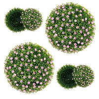 BUCHSBAUMKUGEL mit rosa Blumen grün(2er-Set) - Grün, Kunststoff (37cm) - COSTWAY