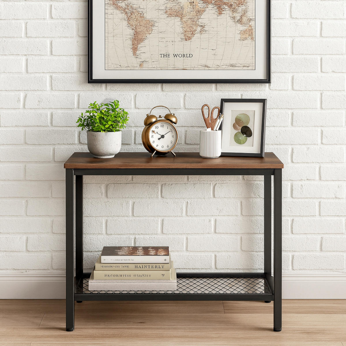 KONSOLENTISCH Metall Dunkelbraun mit Ablage 60×30×60 cm - Dunkelbraun, Holzwerkstoff/Metall (30/60/60cm) - Begryf