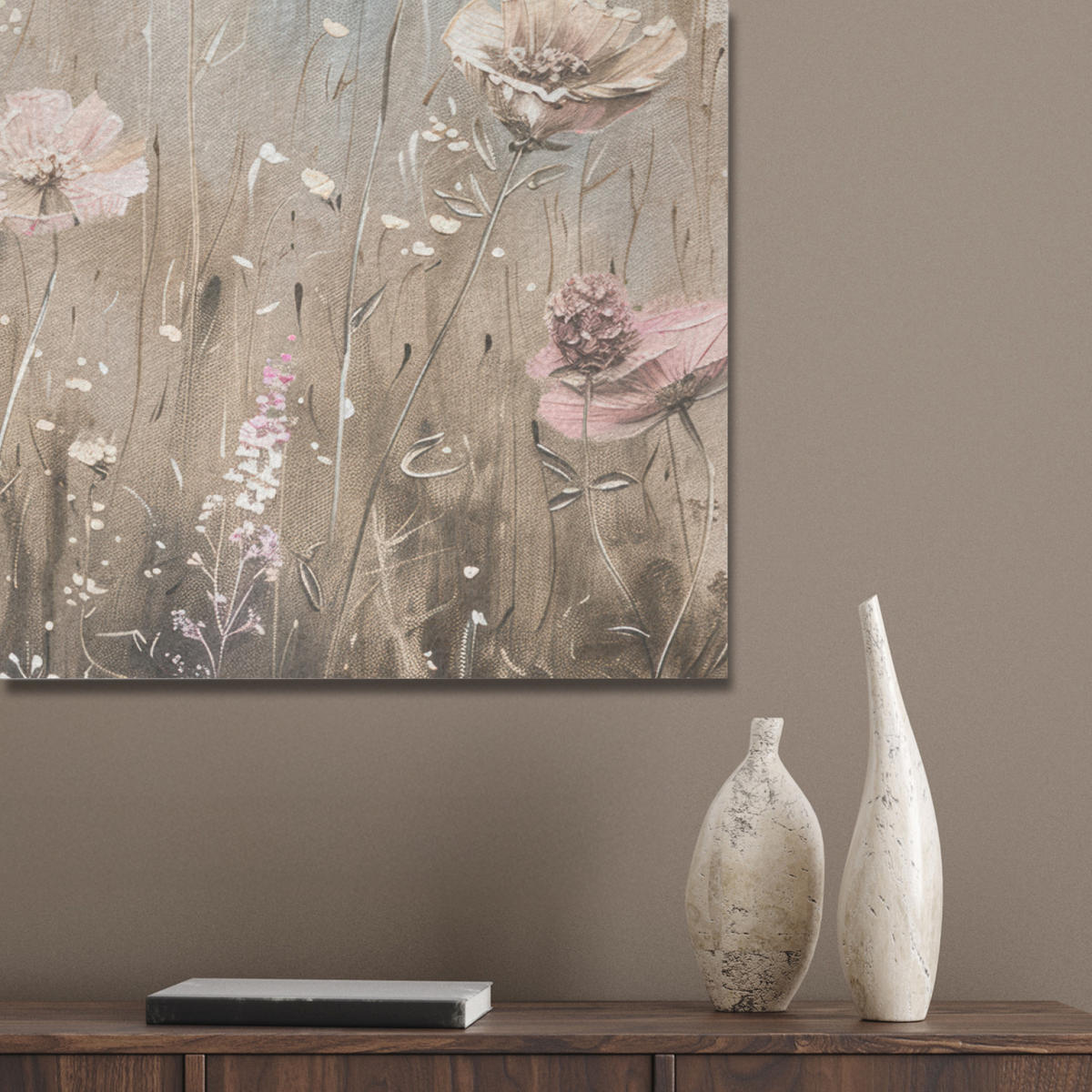 AKUSTIKPANEEL Blumen - Rosa - Modern - Beige 80x60 cm - Beige, Textil (80/0.9/60cm) - MuchoWow