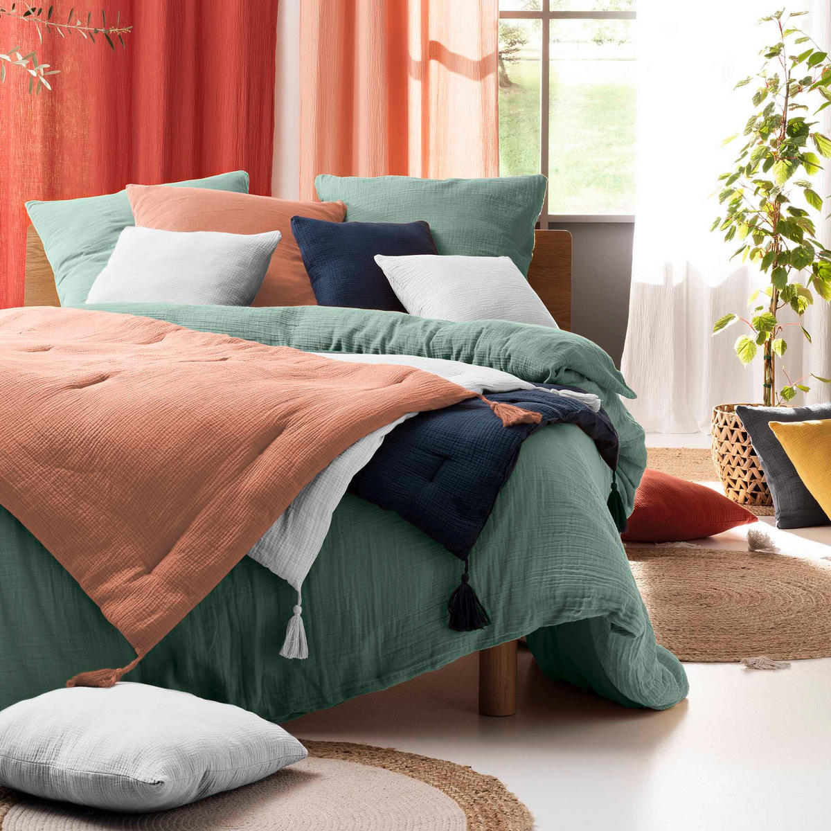 BETTWÄSCHE Angelia 240/220 cm - Grün, Naturmaterialen (220/240cm) - Douceur d´intérieur