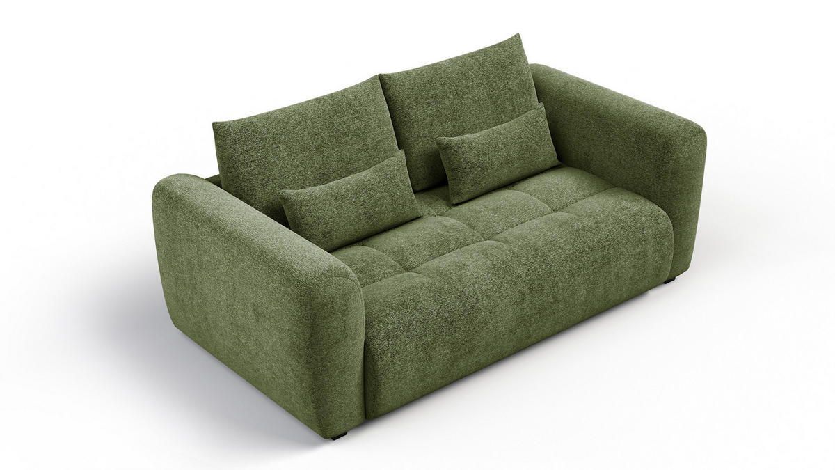 SOFA SORENO 3-Sitzer, dunkelgrün - Dunkelgrün/Schwarz, Holz/Textil (214/94/114cm) - Courtois Laville