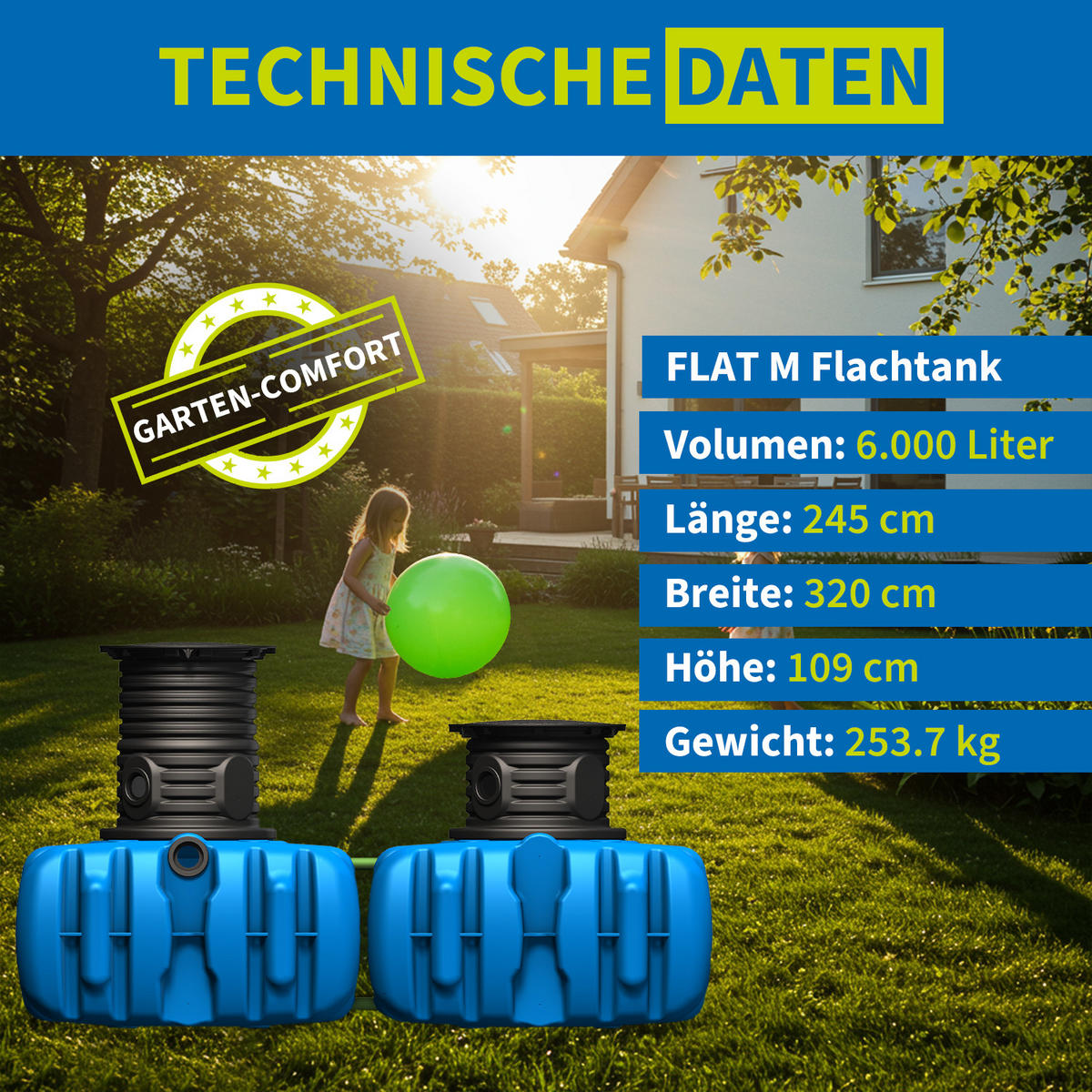 M Flachtank-Paket 6000 L Garten-Comfort - Blau, Kunststoff (320/109/245cm) - 4rain