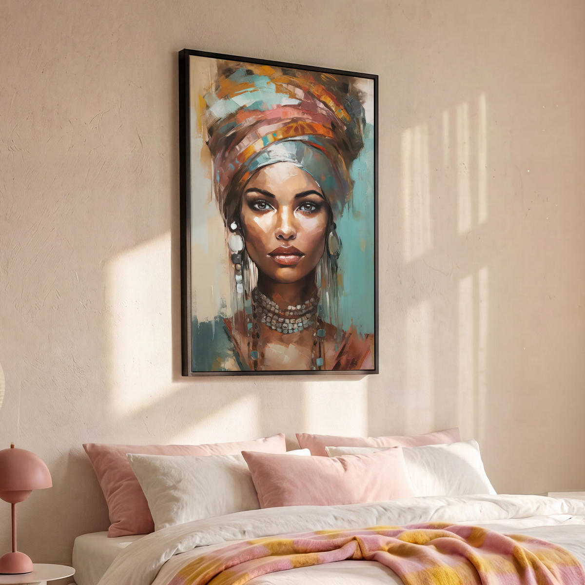 LEINWAND Bilder mit Rahmen - Frau - Kunst - Schmuck - Porträt - 80x120 - Blaugrau, Textil (80/120cm) - MuchoWow