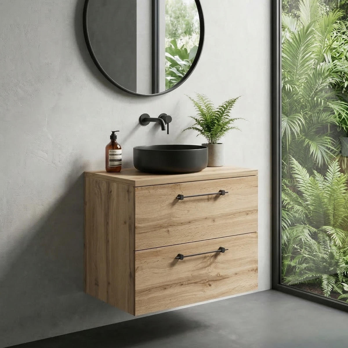 WASCHBECKENUNTERSCHRANK Muro 2 Schubladen Eiche - 60 x 45 x 61 cm - Eichefarben, Holz (60/61/45cm) - Badplaats