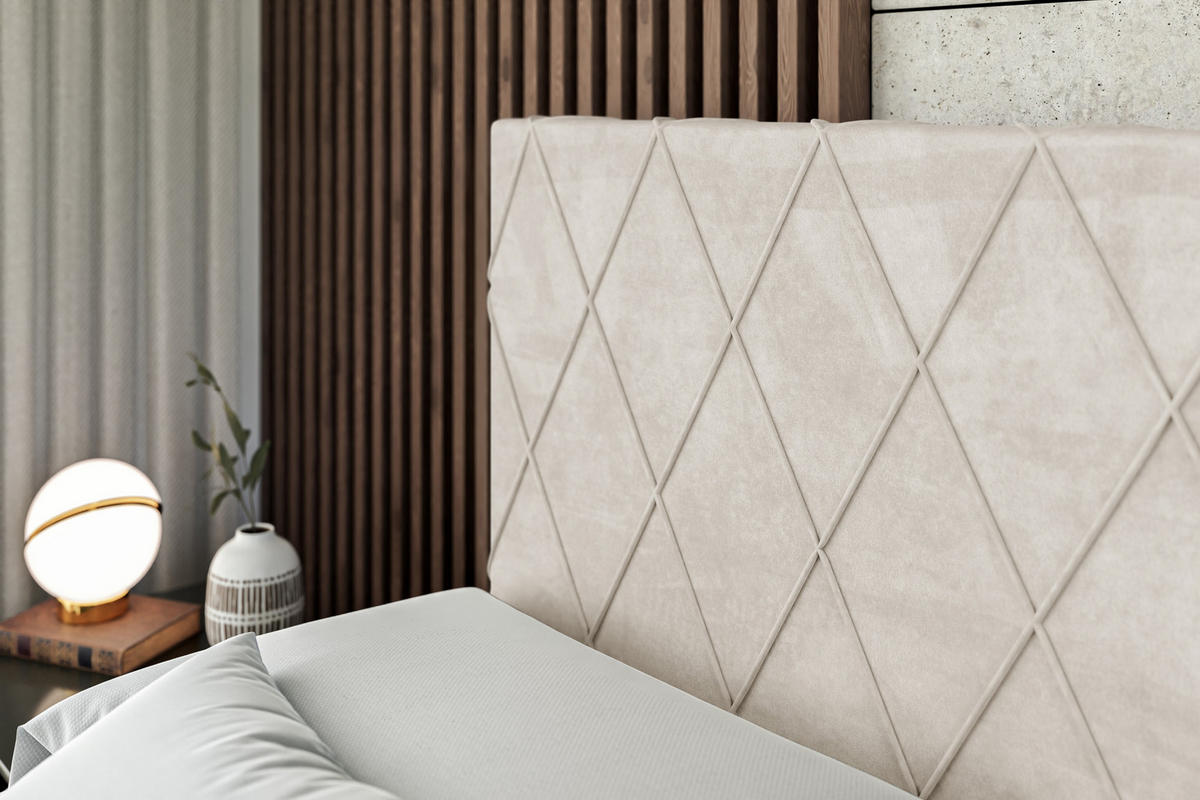 BOXSPRINGBETT LEPARO KING - 120 x 200 - H3/H4 - Ecru - Ecru, Holzwerkstoff (120/200cm) - ALTDECOR