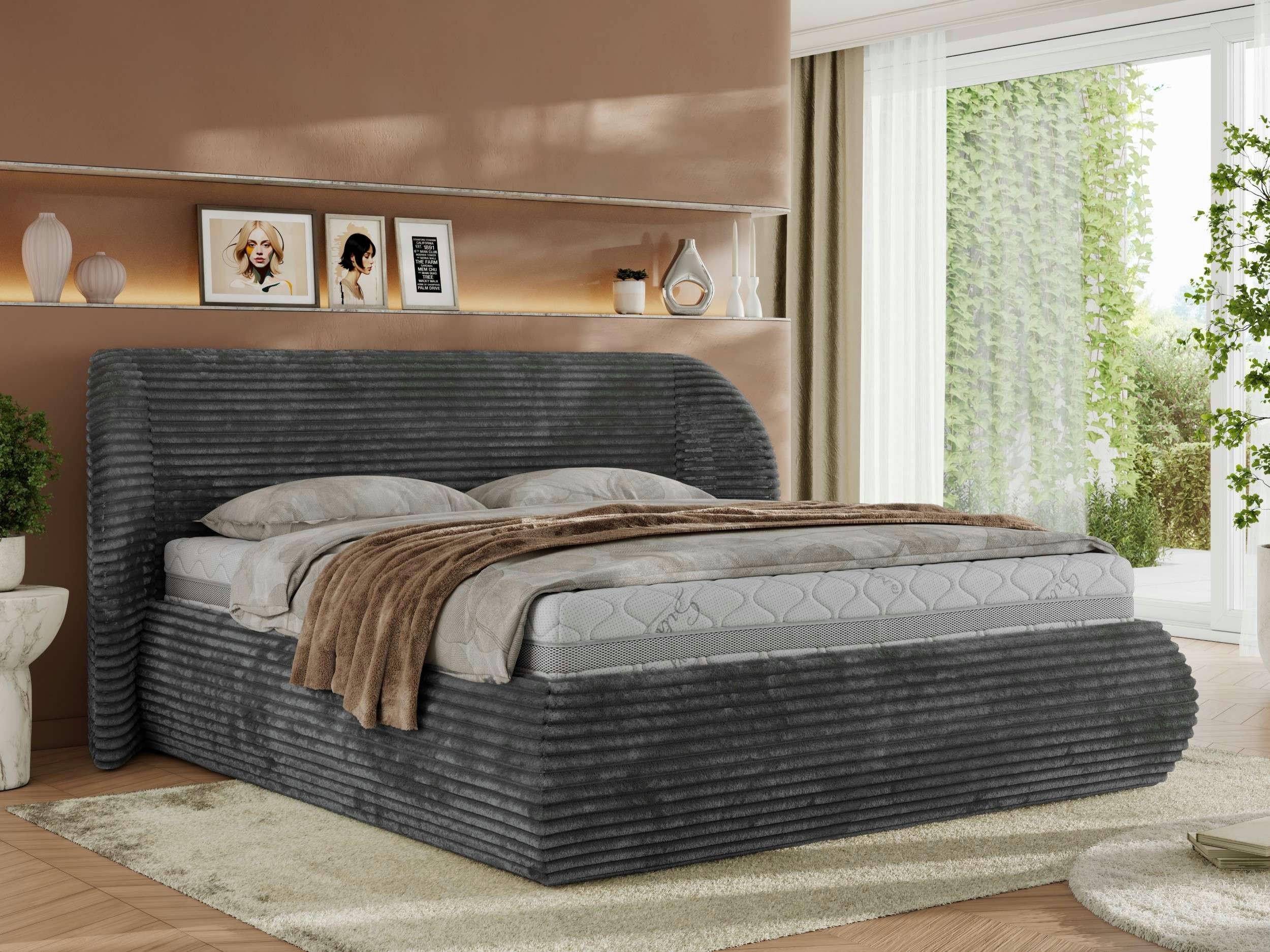 POLSTERBETT CAELA CLASSIC 200/200 - Grau Cord - ELORI LUX - Grau, Textil (200/200cm) - MKS