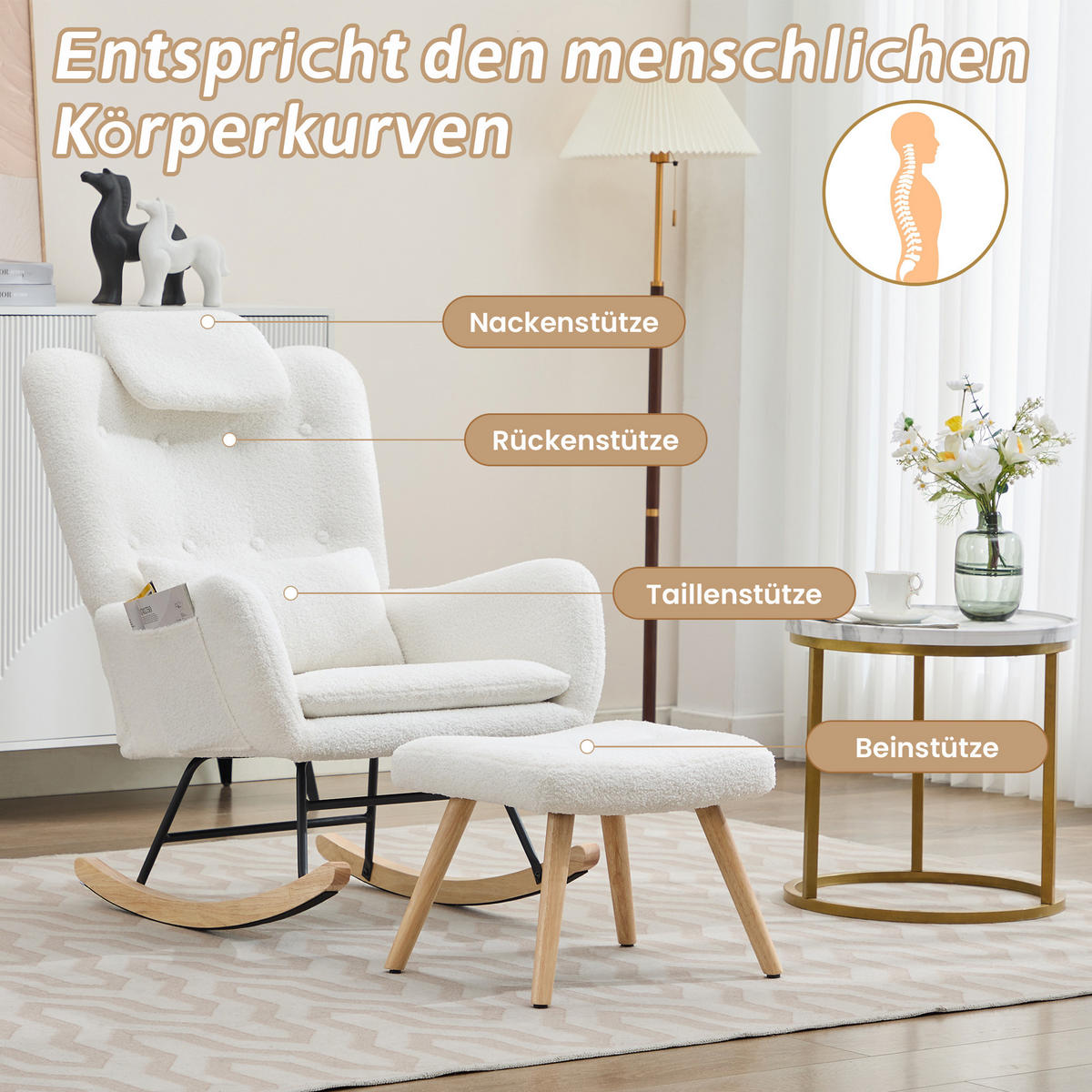 SCHAUKELSTUHL Weiß 73/92/102 cm - Weiß, Holzwerkstoff/Textil (73/102/92cm) - Urban Meuble