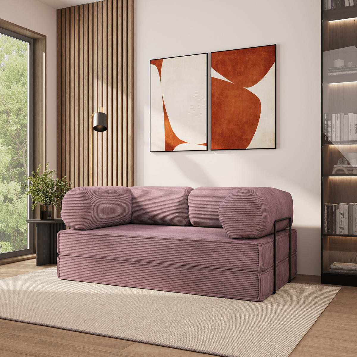 POHOVKA z pěny ALVIO s kovovým rámem Manšestrová látka Vřesová - šeříková/fialová, textil (170/68/80cm) - MASSENO