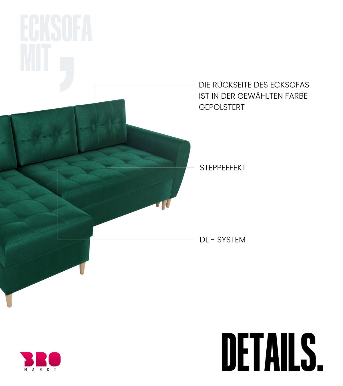 ECKSOFA Henry mit Schlaffunktion Grün Samtstoff - Grün, Textil (232/141cm) - Bromarkt