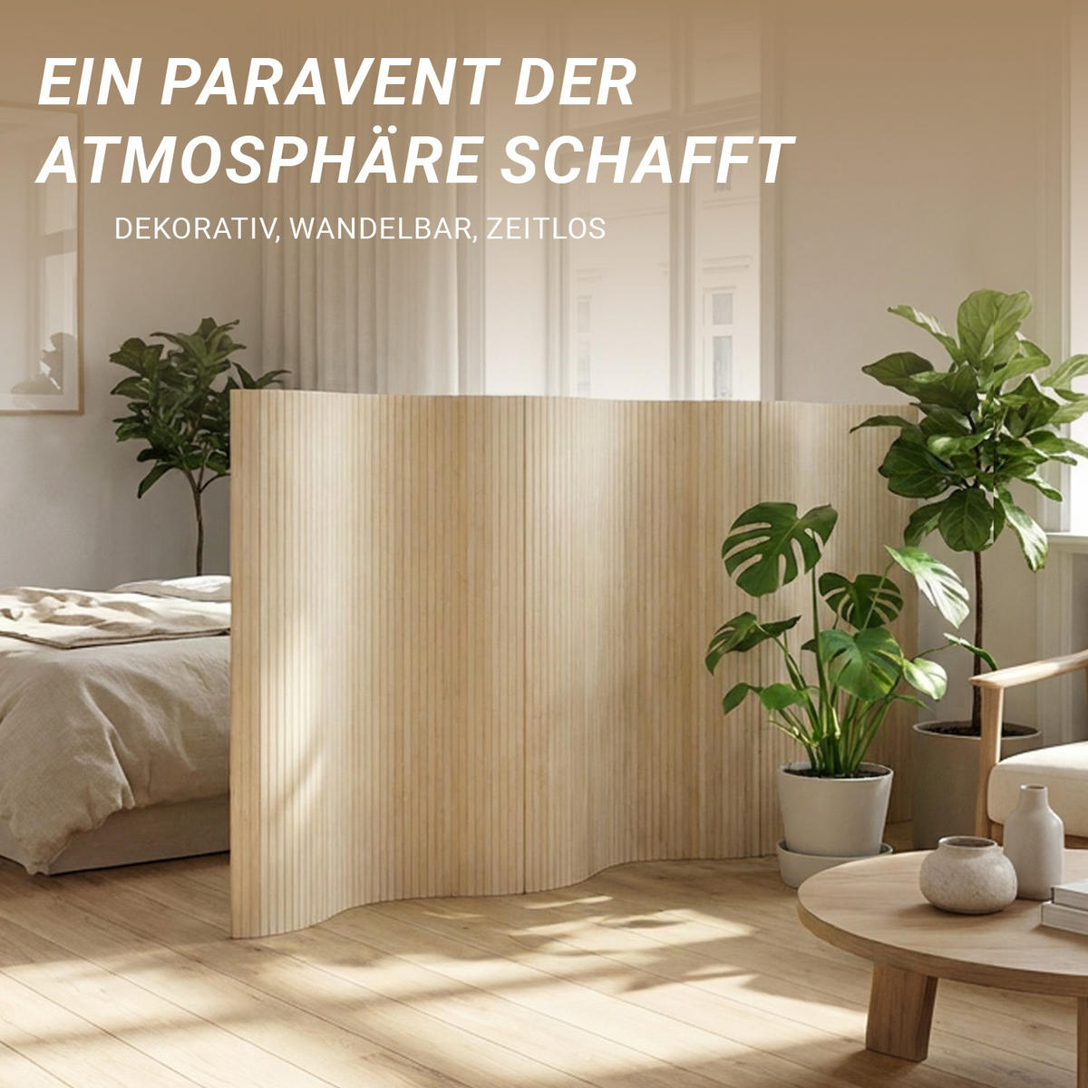 PARAVENT 250/145 cm Natur Raumteiler Bambus - Naturfarben, Naturmaterialien (250/145/1cm) - Homestyle4u