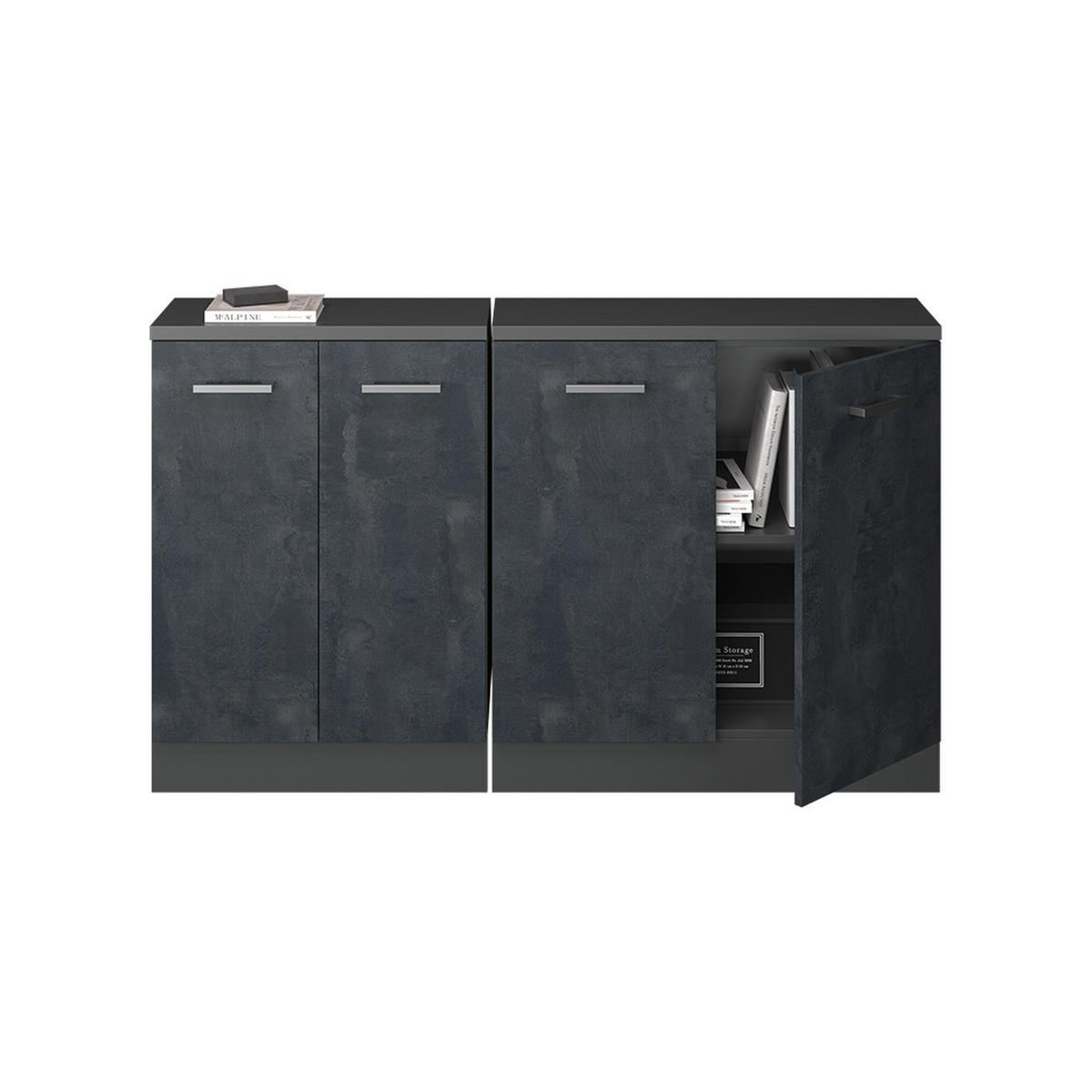 KUHINJSKI ORMAR ZA KOSINE KROVA R-Line Crni Beton 140 cm Set od 2 korpusa ormara, dubina 60 cm - crna/antracit, drvni materijal (140/83.8/60cm) - Vicco