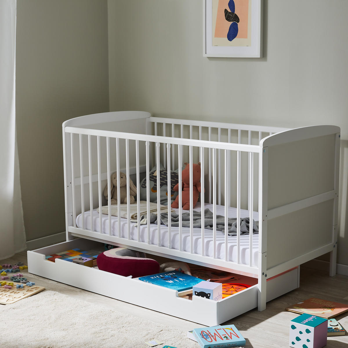 BABYBETT 70x140 cm mit Schublade in weiss - Weiß, Holz (70/140cm) - Kids Collective