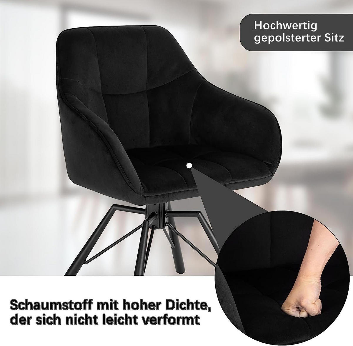ARMLEHNSTUHL drehbar mit Samtbezug - Schwarz, Textil/Metall (57/82.5/54cm) - Woltu