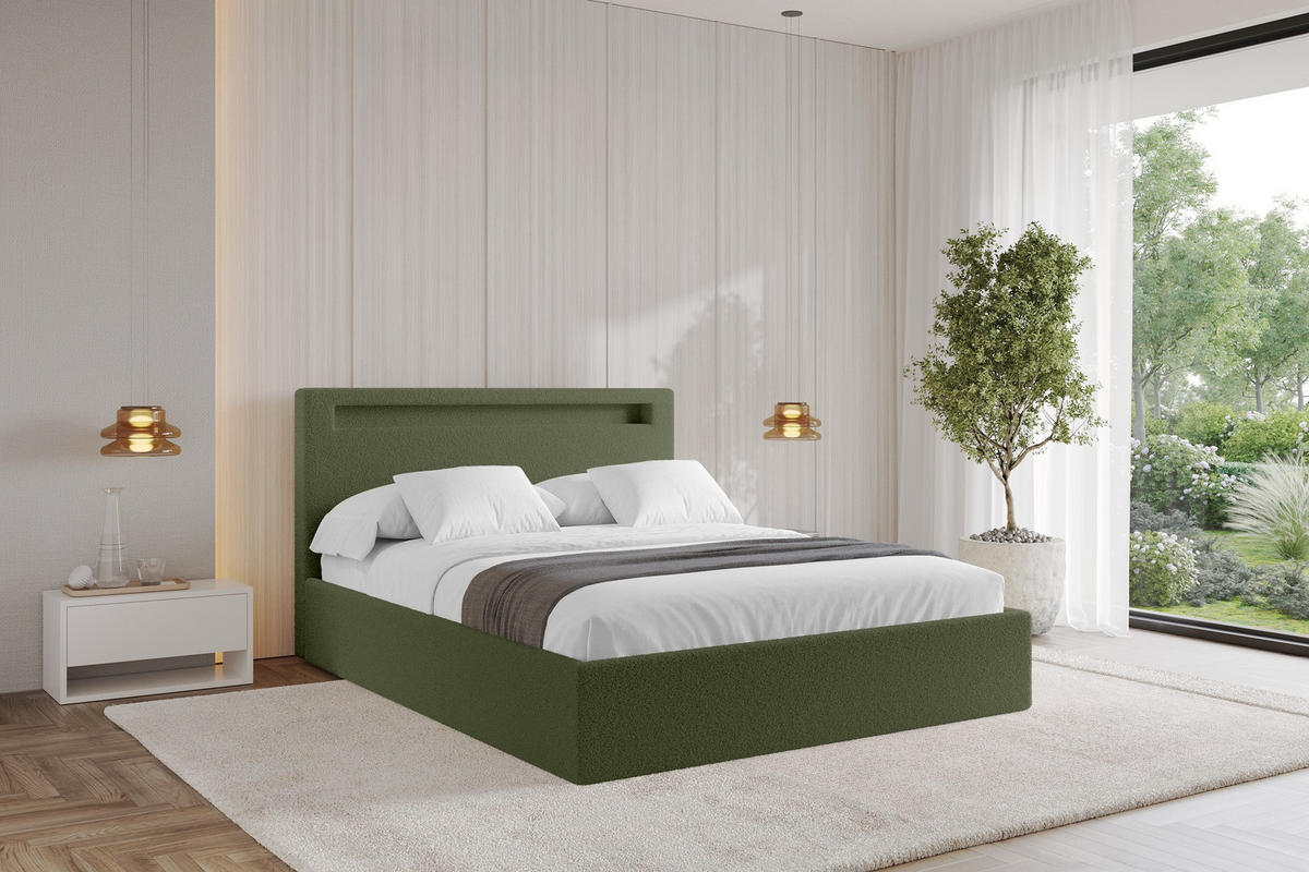 ČALOUNĚNÁ POSTEL s úložným prostorem a roštem, postel bez matrace - GOLA 180x200 Zelená - zelená barva, kompozitní dřevo/textil (180/200cm) - ALTDECOR