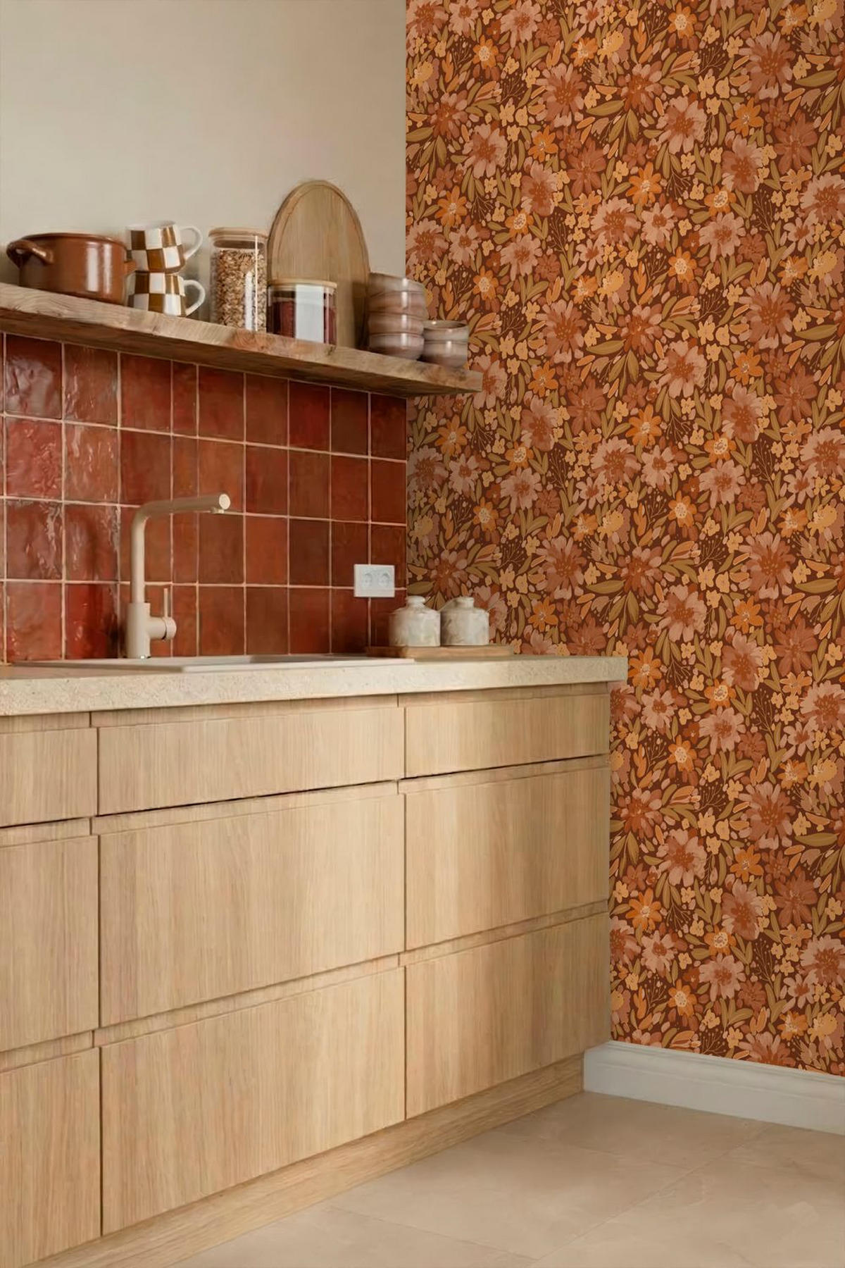 TAPETE Blumen 50 x 900 cm - Terracotta, Papier (50/900cm) - ESTAhome