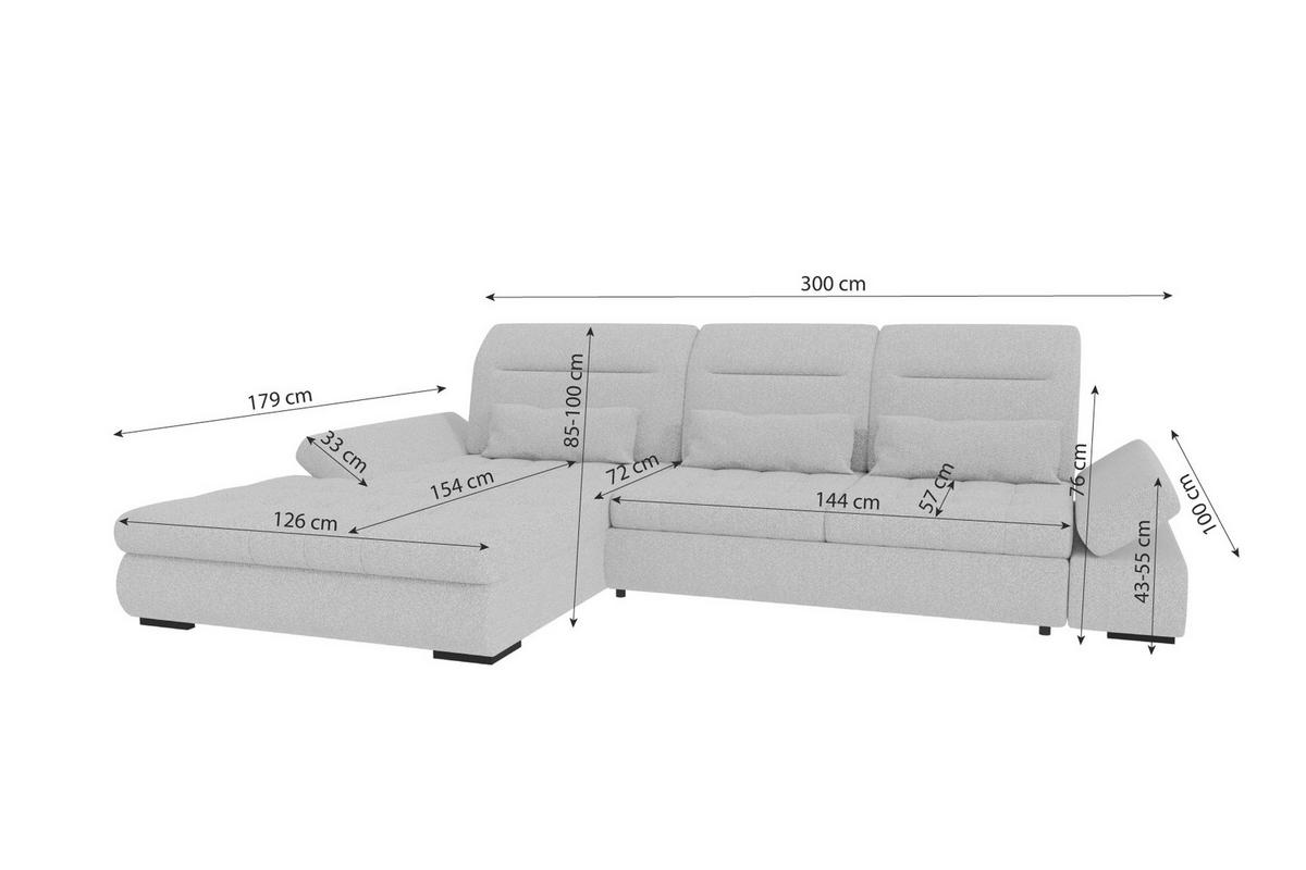 ECKSOFA Toscana Plus Strukturstoff inkl. Schlaffunktion - Blau, Textil (179/300cm) - 99rooms