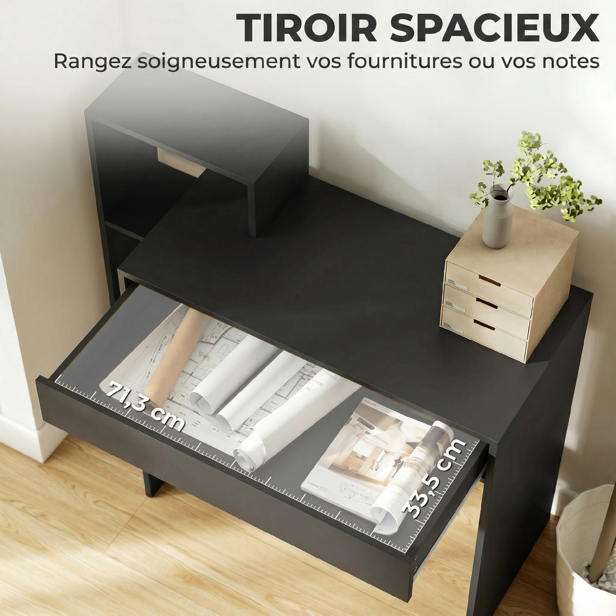 SCHREIBTISCH Schwarz mit Schublade und Ablagefächern 100/40/90 cm - Schwarz, Holzwerkstoff (40/100/90cm) - PANGIVO