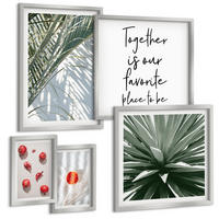 BILDER SET 5er Set - 50x50 cm & 20x30 cm & 40x60 cm Silberner Rahmen - Feiertags-Palmenfrucht-Inschrift - Silberfarben, Kunststoff (40/60cm) - TULUP