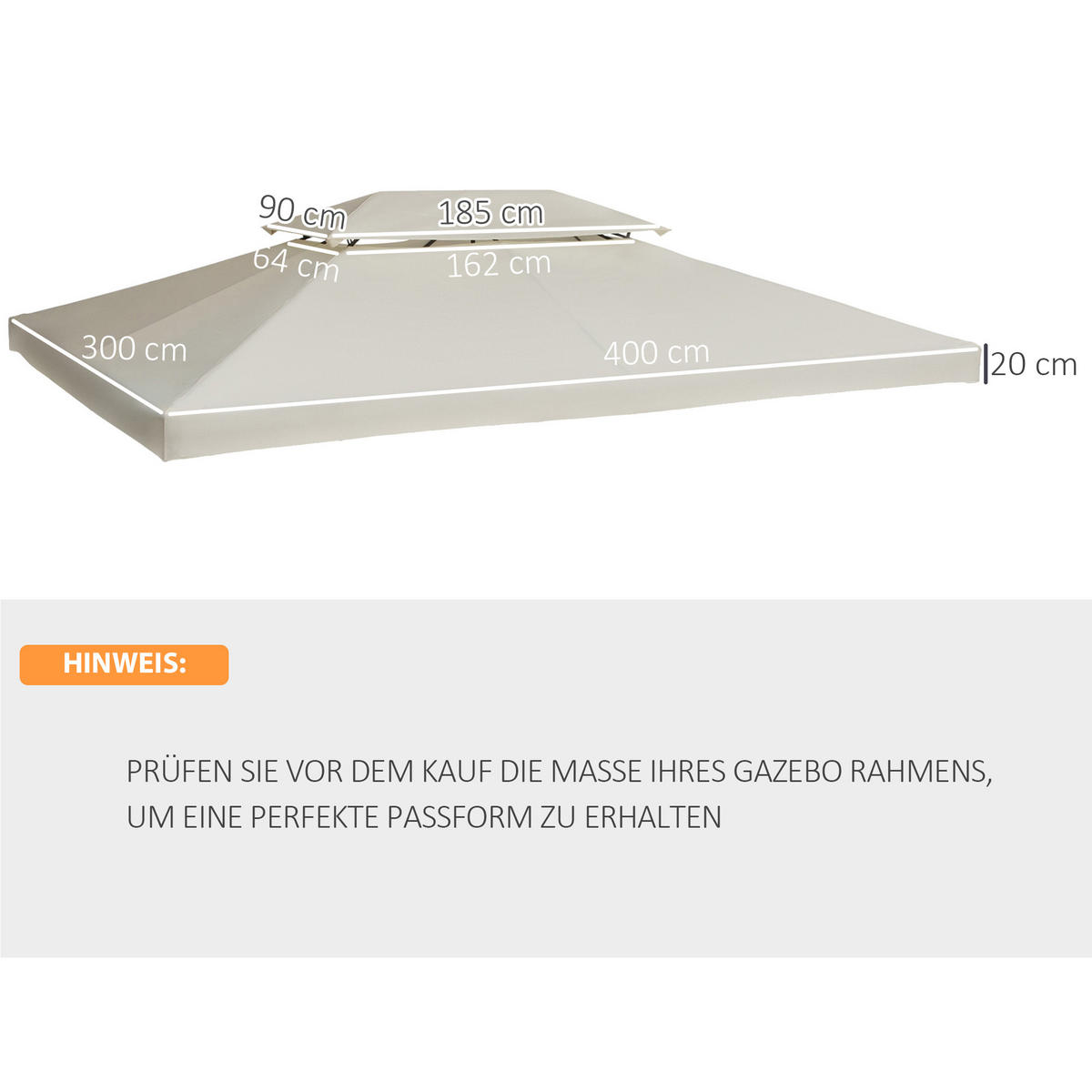 PAVILLONDACH, Polyester, Cremeweiß - Weiß, Kunststoff (400/20/300cm) - Outsunny