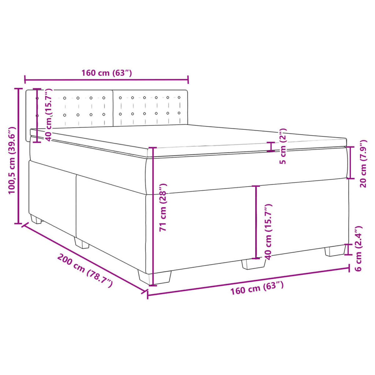 BOXSPRINGBETT 160/200 Cm Grau Gewebe - Grau, Textil (160/200cm) - vidaXL