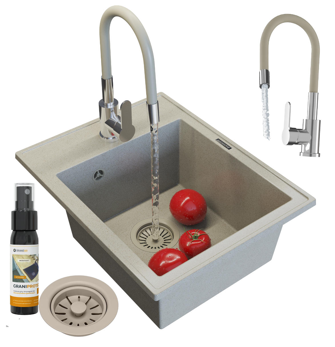 GRANITSPÜLE Nero mit Batterie und Siphon - Beige, Kunststoff/Stein (50/20/40cm) - Granitan
