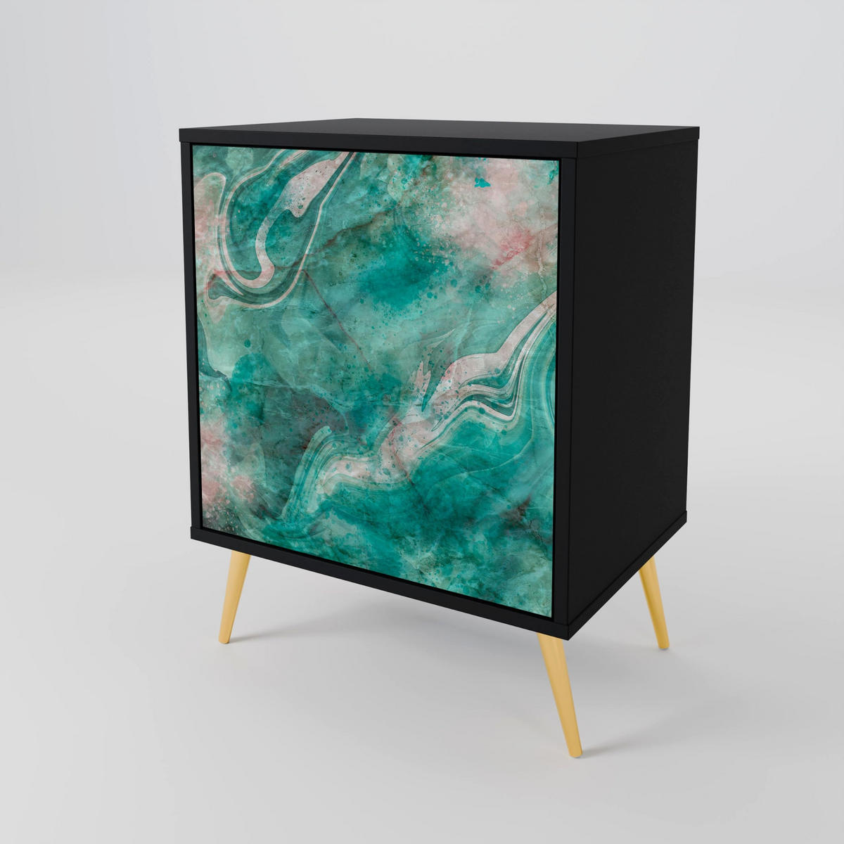 SIDEBOARD ABSTRACT ALCHEMY, Schwarz, 57,5x42x67,5 cm, Schwarze Metall-Rahmenfüße - Multicolor/Schwarz, Holzwerkstoff/Metall (57.5/67.5/42cm) - SpaceRebels