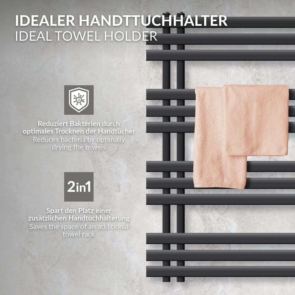 BADHEIZKÖRPER Iron EM 500x1200 mm Anthrazit mit Ventil Eckform - Anthrazit, Metall (50/120/3cm) - LuxeBath