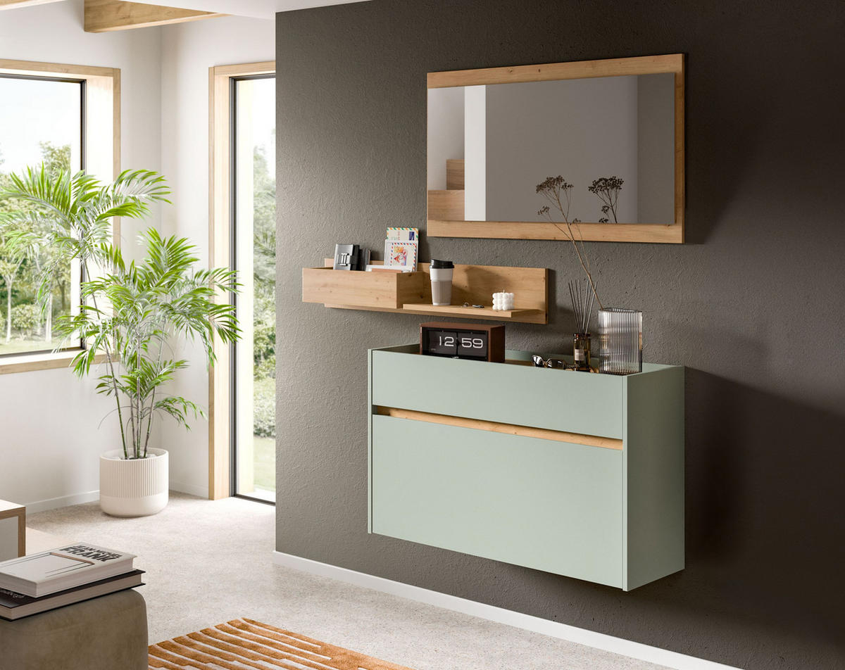 GARDEROBE Flow 3-tlg. (B/H/T: ca. 140/192/32 cm) in Salbei/Salbei - Salbeigrün, Holzwerkstoff (140/192/32cm) - Homes & Jones