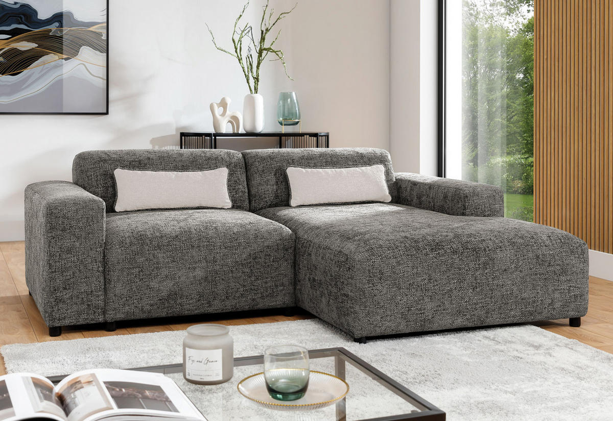 ECKSOFA L Form Jughlio Grau 240/165/75 cm Rechts mit Schlaffunktion - Schwarz/Grau, Kunststoff/Textil (240/165cm) - AX Living