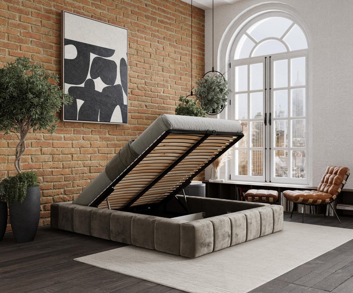 POLSTERBETT Aruba Beige 160/200 cm im Chenille-Stoff - Beige/Schwarz, Holz/Holzwerkstoff (160/200cm) - Maison de Reve