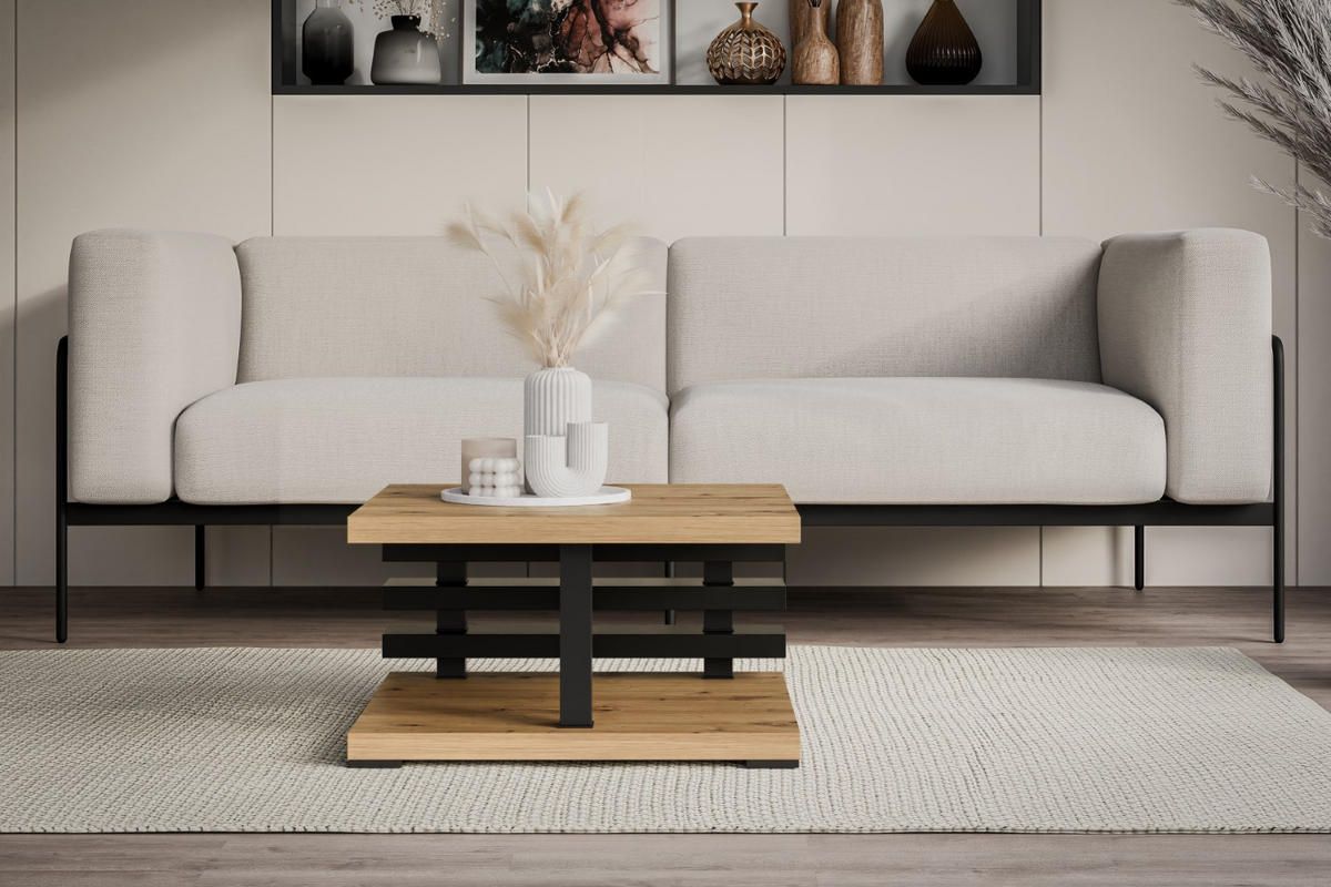 KAFFEETISCH 60x60x32 cm - Artisan Eiche Optik / Schwarz - YOTO - Buchefarben, Holzwerkstoff (60/60/32cm) - ALTDECOR