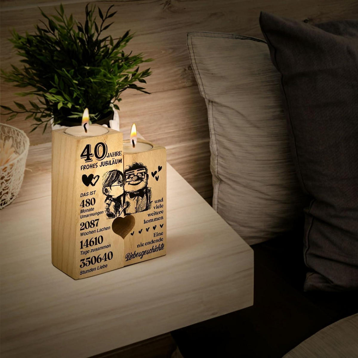 KERZENSTÄNDER Holz 40. Hochzeitstag Geschenk - Braun, Holz (9/12/9cm)
